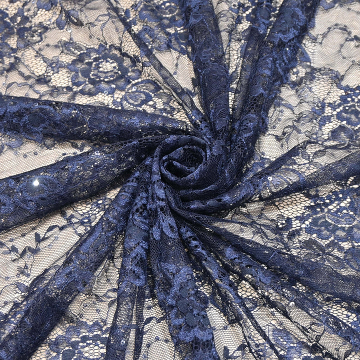 Dark Blue Cord Lace Fabric