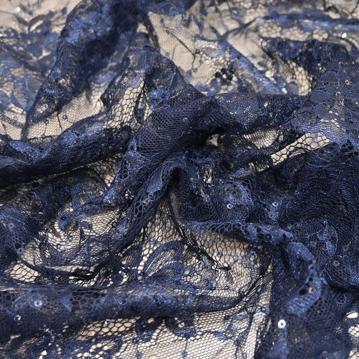 Dark Blue Cord Lace Fabric