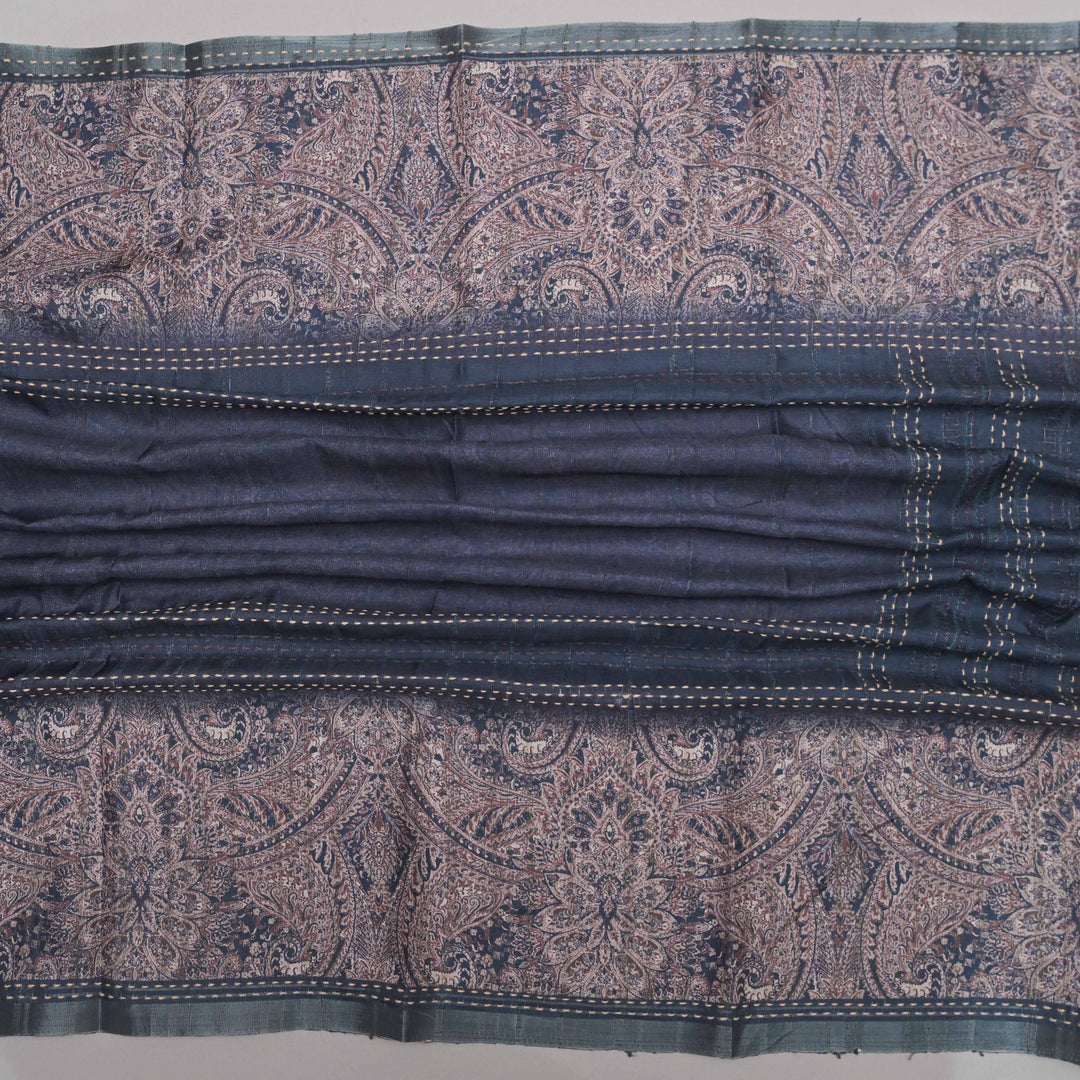 Midnight Blue Faux Tussar Silk Unstitched Suit Set