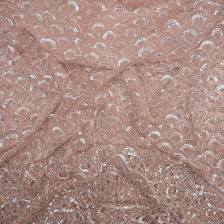 Peach Mermaid Net Fabric with Cutwork & Sequins Embroidery