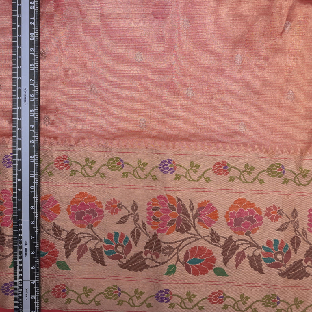 Red Brocade Tissue Fabric with Threadwork Embroidery