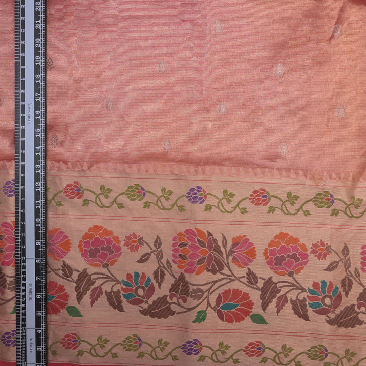 Red Brocade Tissue Fabric with Threadwork Embroidery