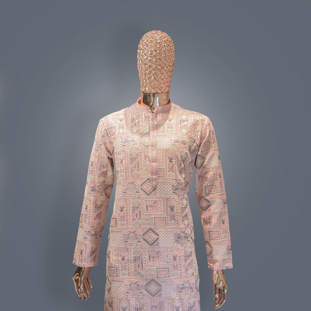 Baby Pink All Over Embroidery Georgette Kurta Set