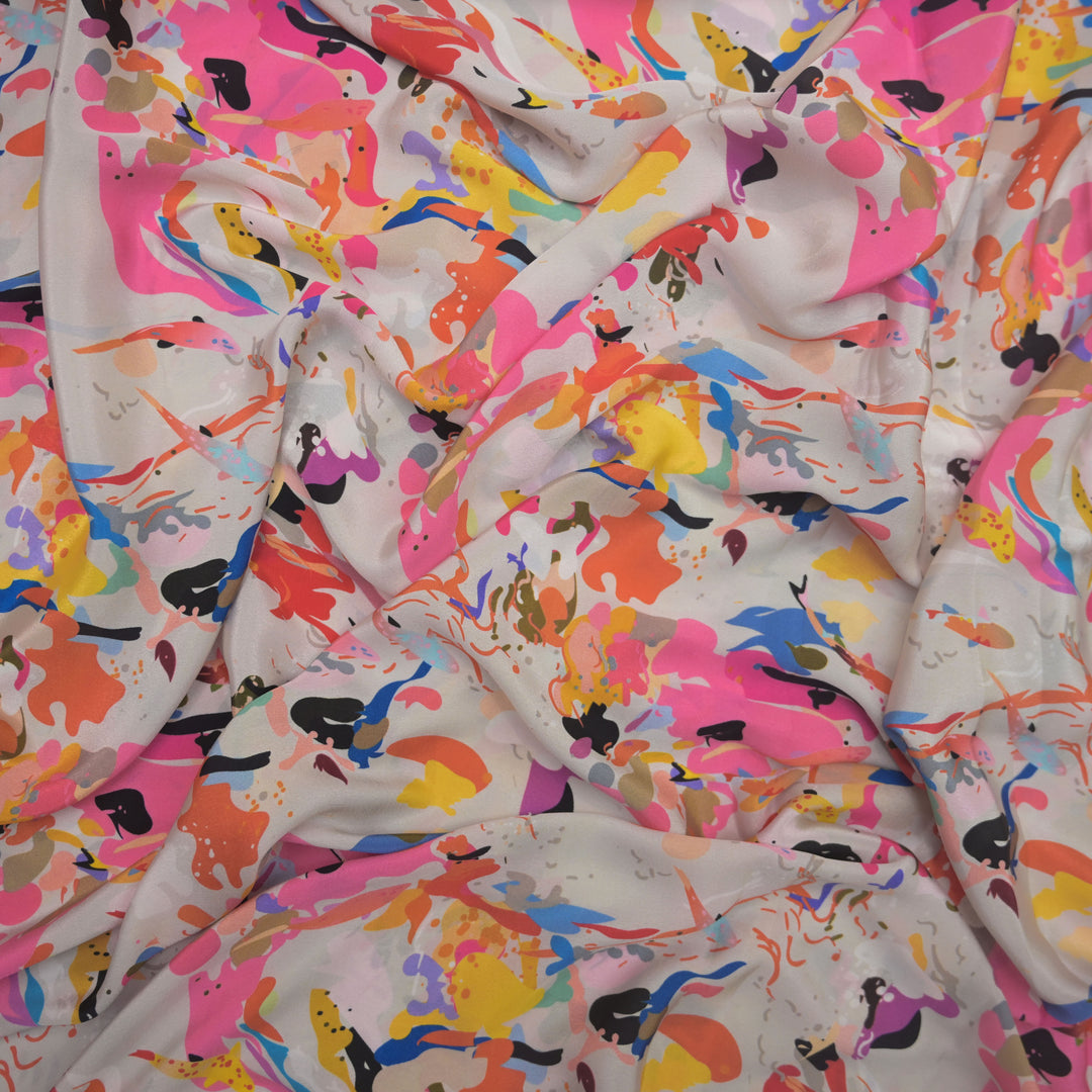 Multicolor Crepe Fabric in Splash Digital Print