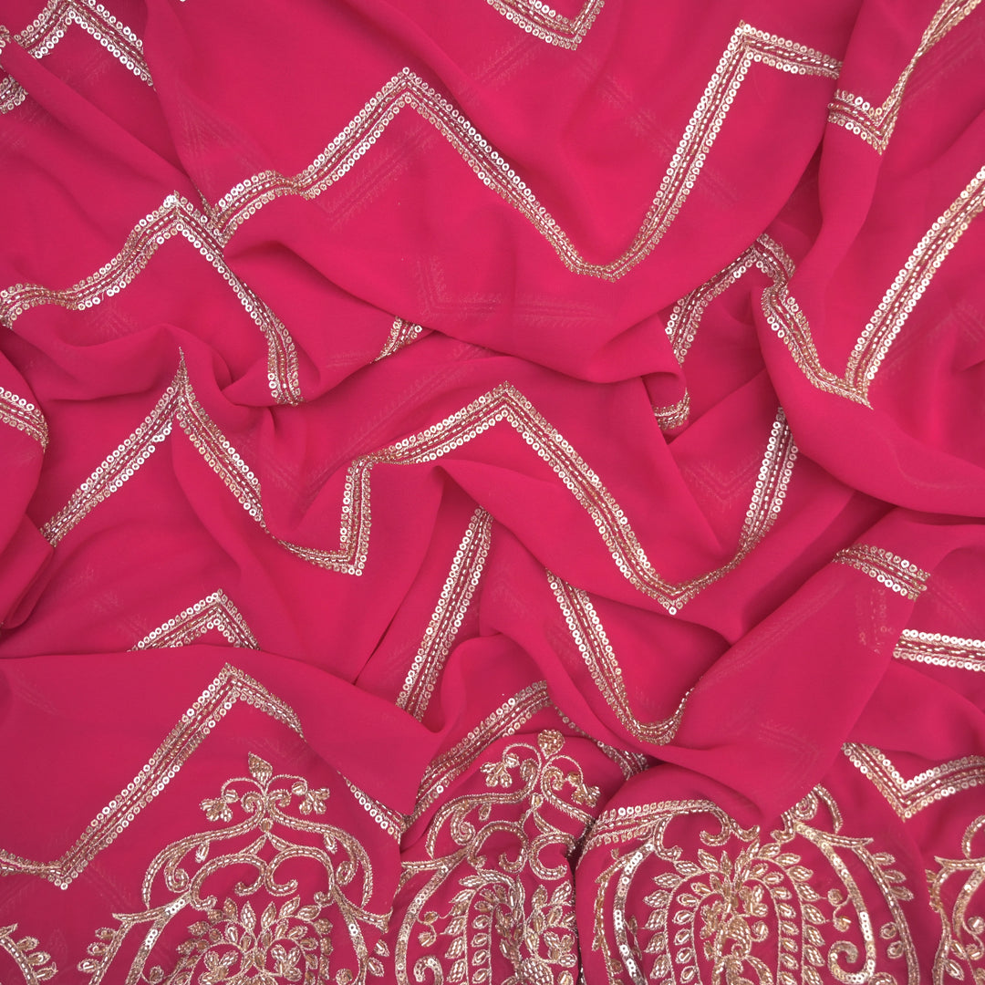 Pink Georgette Fabric with Gota Patti & Sequins Embroidery