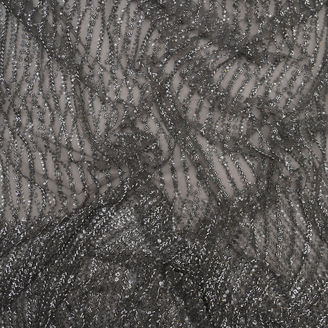 Black Imported Net with allover Cutdana & Sequin Embroidery