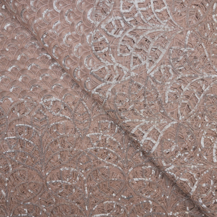Peach Mermaid Net Fabric with Cutwork & Sequins Embroidery