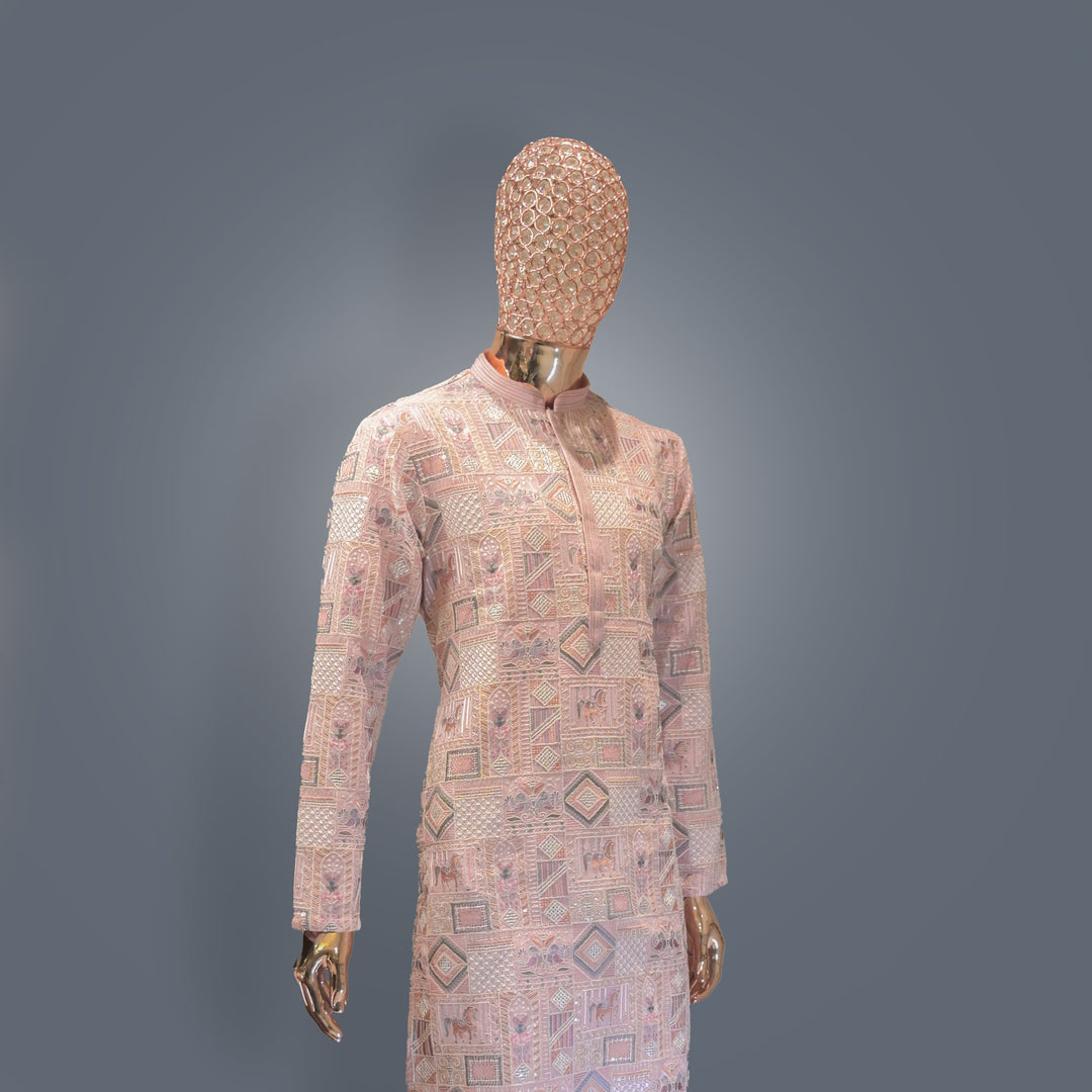 Baby Pink All Over Embroidery Georgette Kurta Set