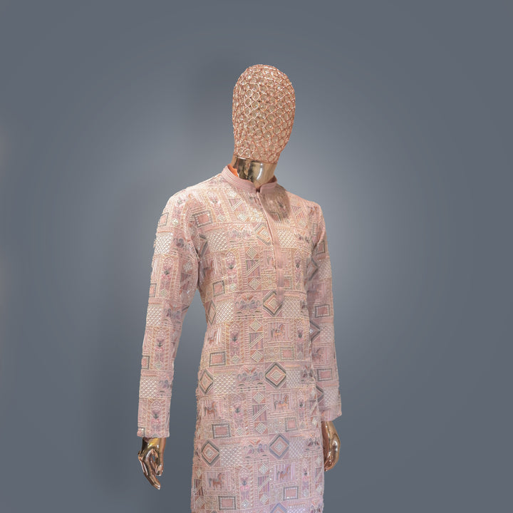 Baby Pink All Over Embroidery Georgette Kurta Set