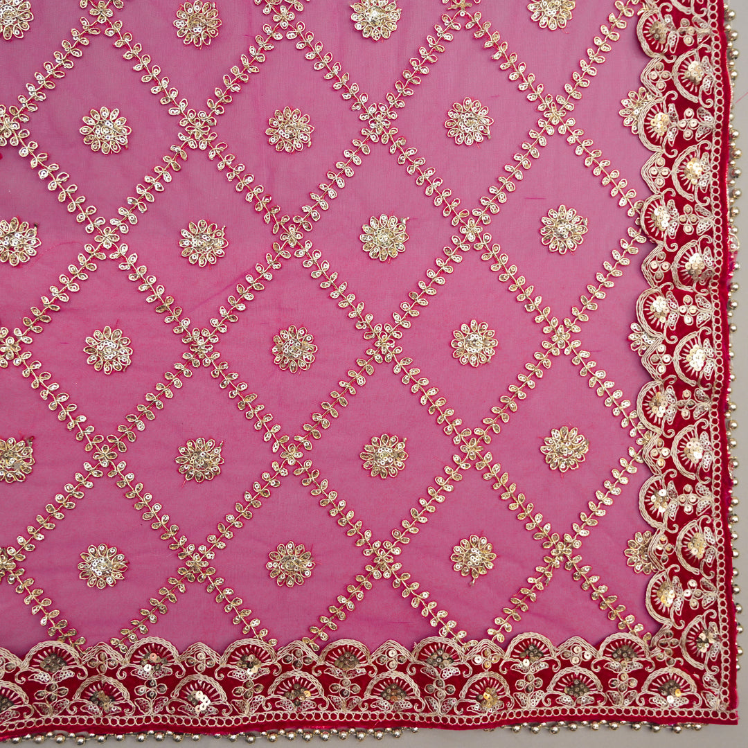 Magenta Bridal Net Dupatta with Zari Embroidery