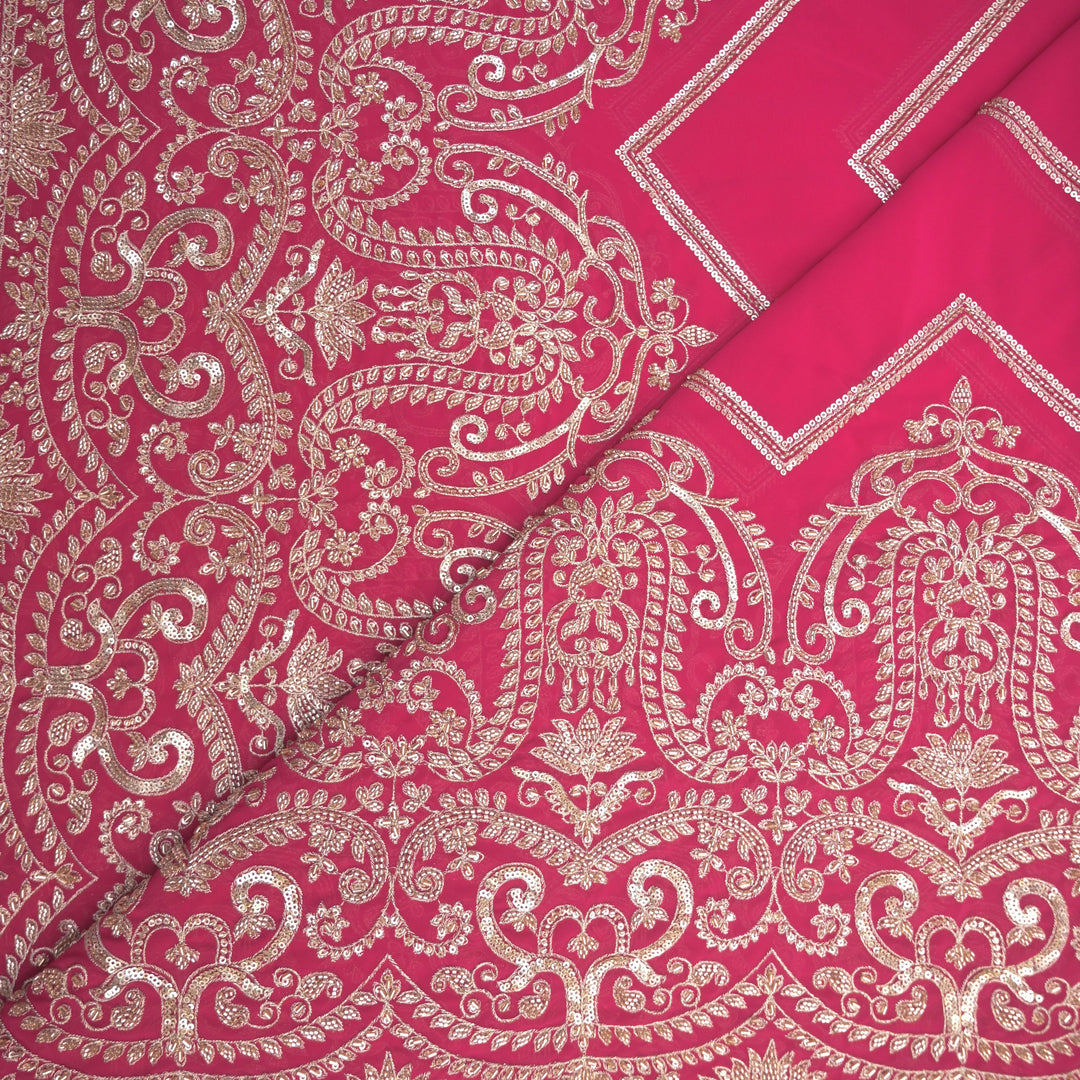 Pink Georgette Fabric with Gota Patti & Sequins Embroidery