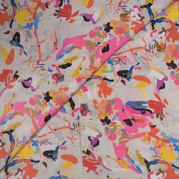 Multicolor Crepe Fabric in Splash Digital Print