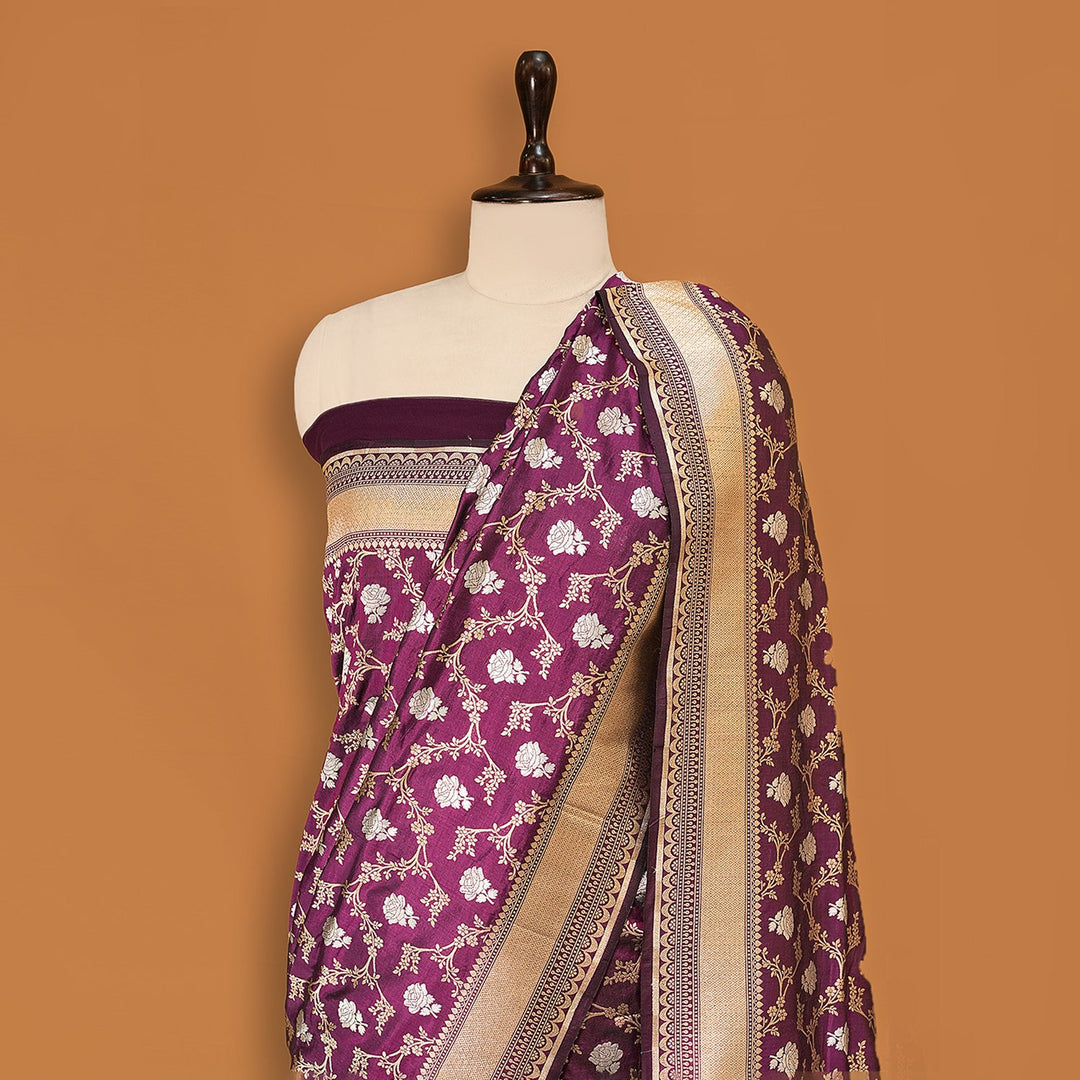 Boysenberry Colour Pure Banarasi Silk Saree