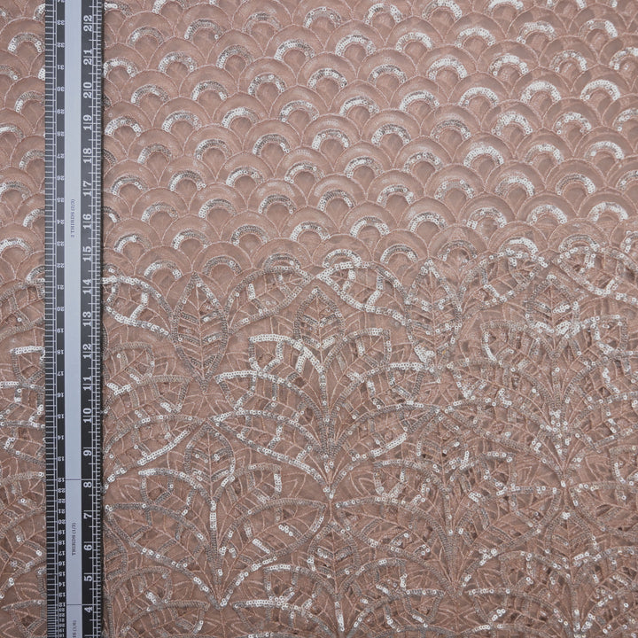 Peach Mermaid Net Fabric with Cutwork & Sequins Embroidery