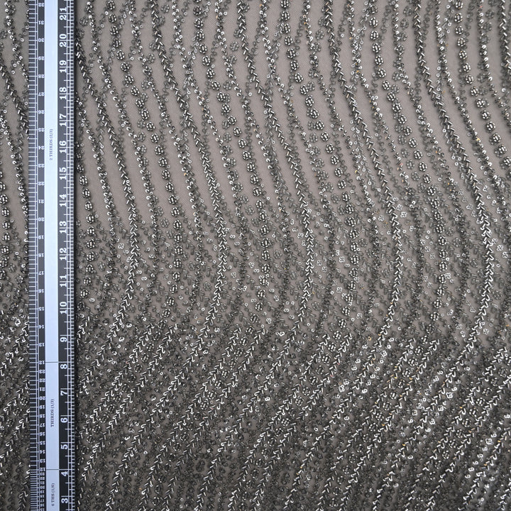 Black Imported Net with allover Cutdana & Sequin Embroidery