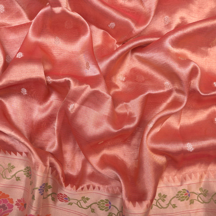 Red Brocade Tissue Fabric with Threadwork Embroidery
