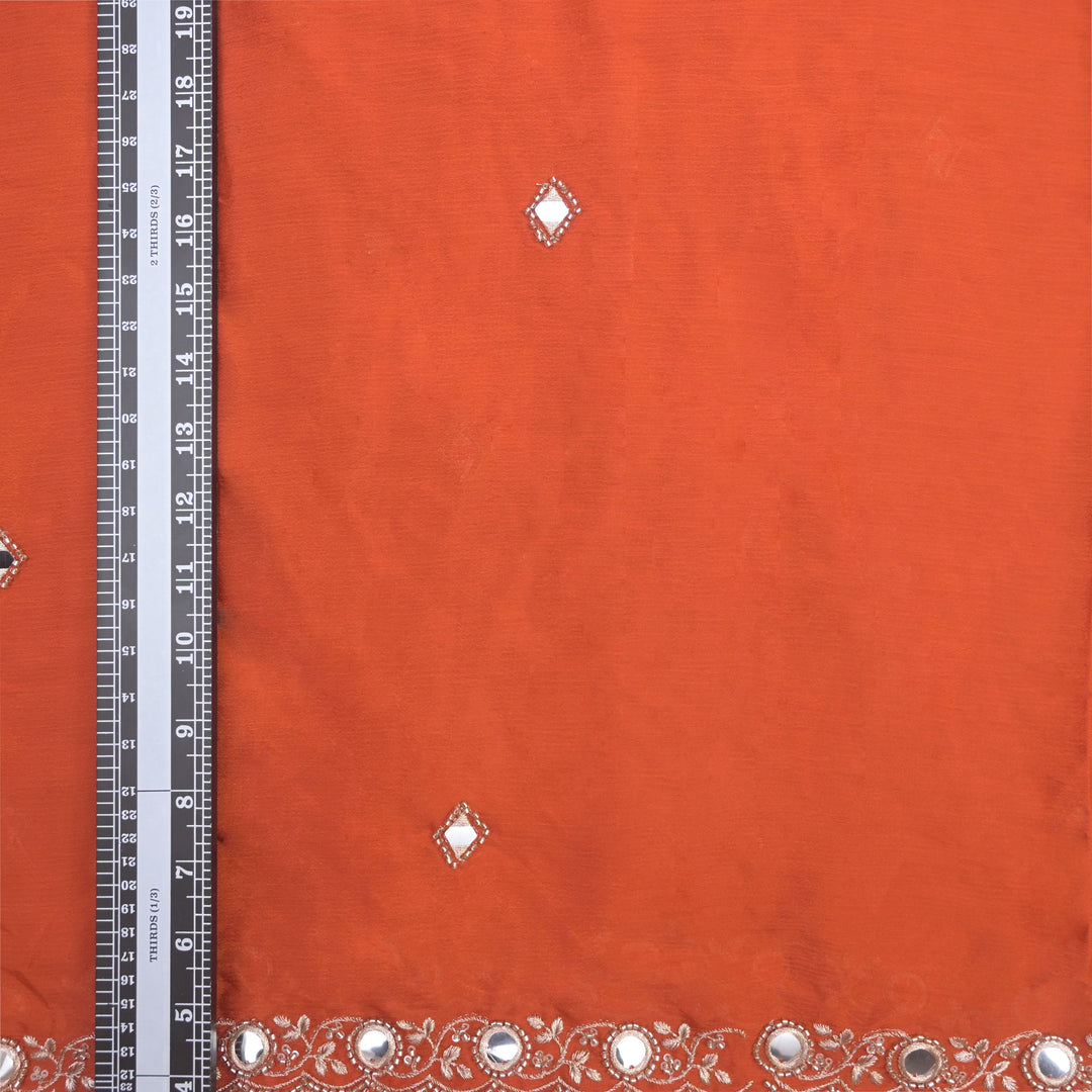 Orange Chinon-Chiffon Fabric with Mirrorwork Embroidery