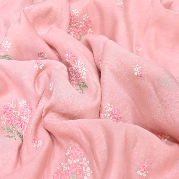 PASTEL PINK COLOR MUL CHANDERI THREAD EMBROIDERY FABRIC - GP4822- 04