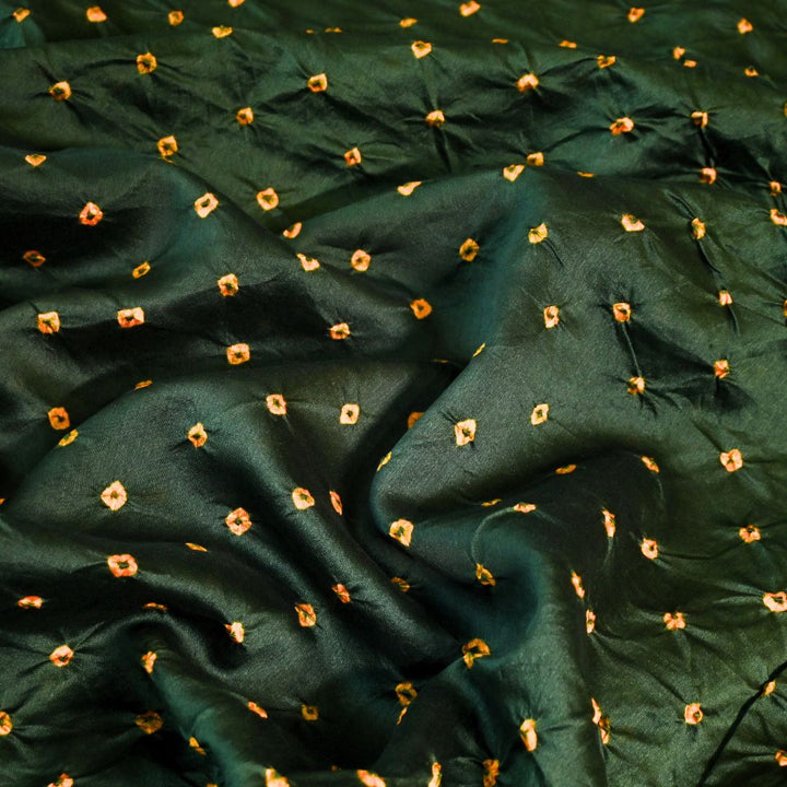 Deep Bottle Green Pure Silk Chanderi Bandhni Fabric | CN-79-1086