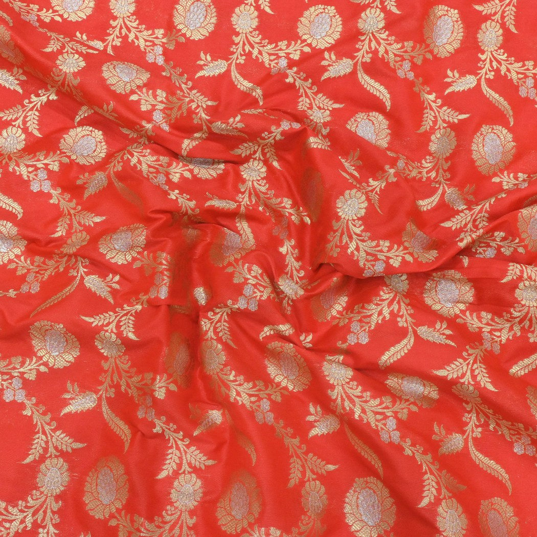 Red Colour Silk Brocade Fabrics