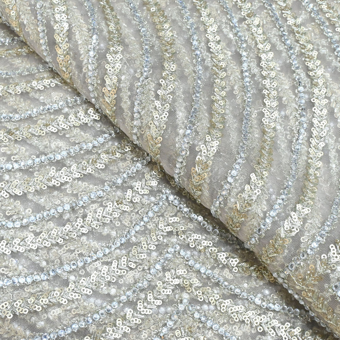 Stone Zari and Sequins Embroidered Fabric on Imported Net