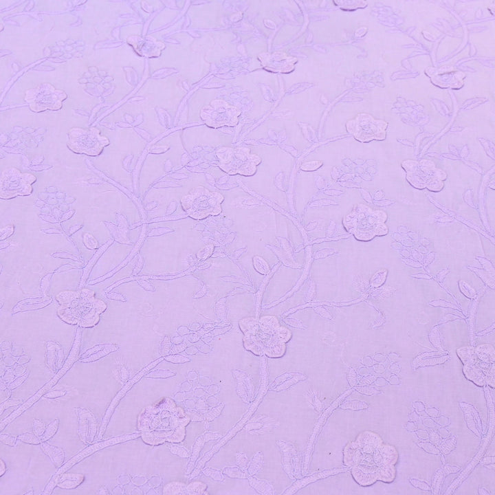 Lavender Pure Cotton Floral Thread Embroidery Fabric