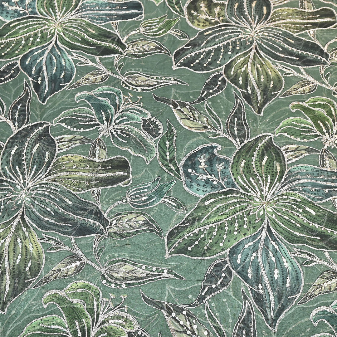 Premium Viscose Organza Position Print Zari & Sequins Embroidery Fabric – Designer Fabric SWP209-4