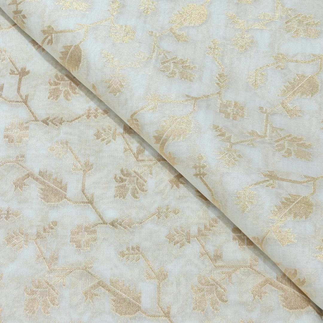 Dyeable Pure Organza Floral Zari Jaal Work Fabrics