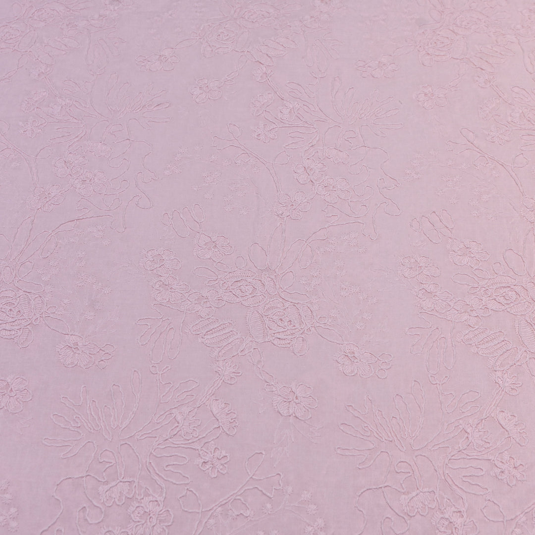 Light Pink Color Cotton Floral Thread Embroidery Fabric – Soft Designer Embroidered Cotton Fabric 0AT112-5