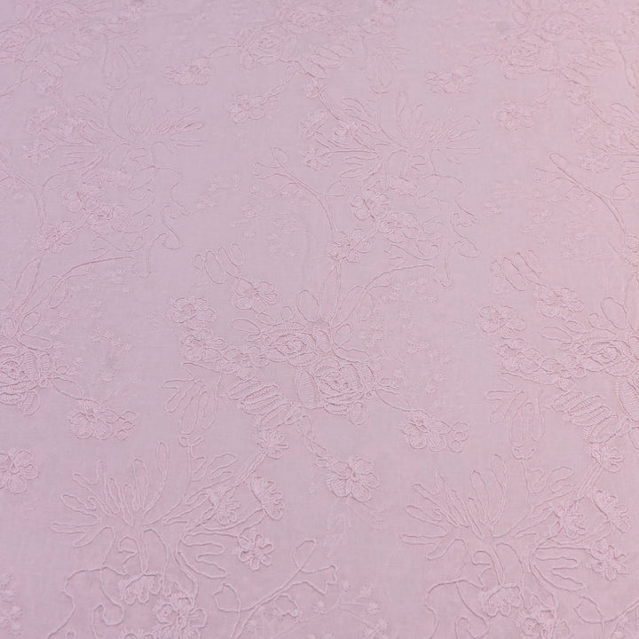 Light Pink Color Cotton Floral Thread Embroidery Fabric – Soft Designer Embroidered Cotton Fabric 0AT112-5