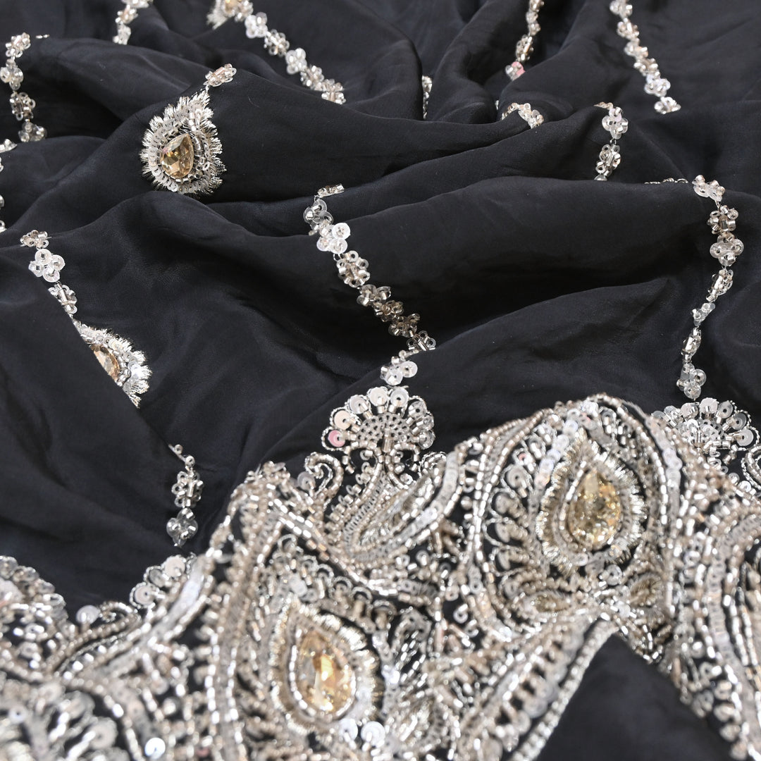 Black Fabric with Zari, Cutdana & Sequins Embroidery