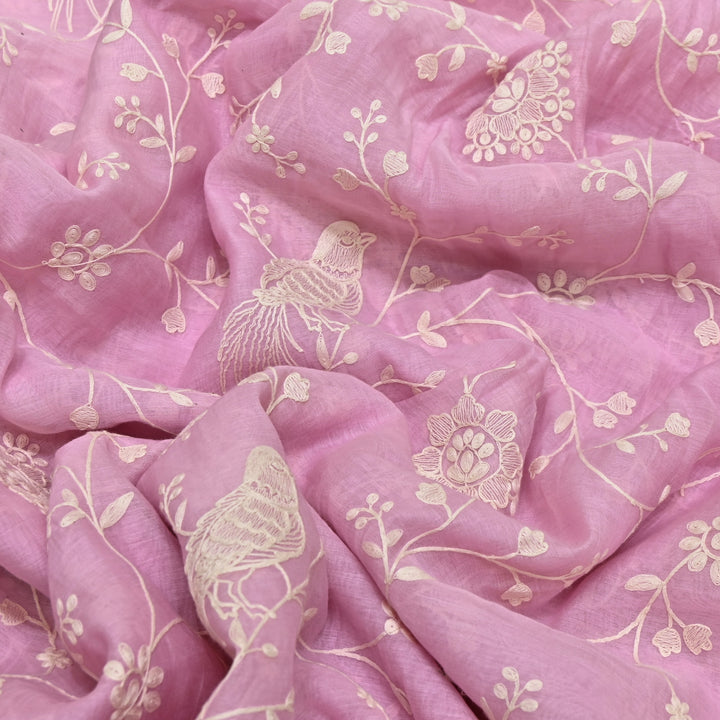 POWDER PINK COLOR MUL CHANDERI THREAD EMBROIDERY FABRIC GP4120-3