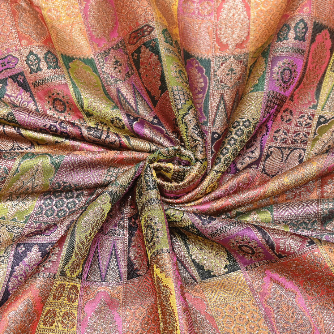 Multi Rangoli Brocade Fabric – Premium Zari Woven Designer Brocade Fabric 001006-A18