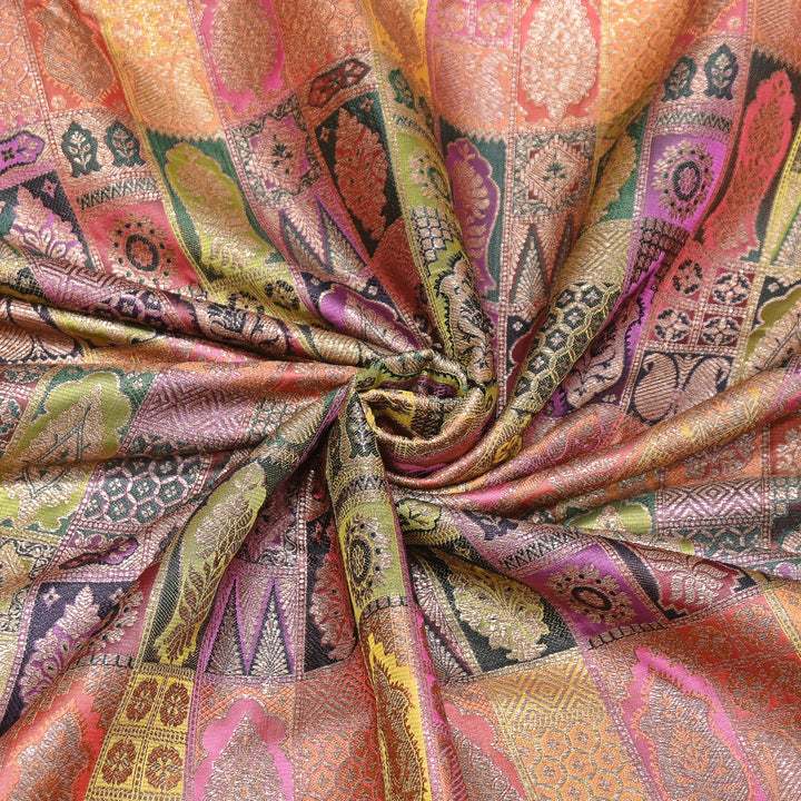 Multi Rangoli Brocade Fabric – Premium Zari Woven Designer Brocade Fabric 001006-A18