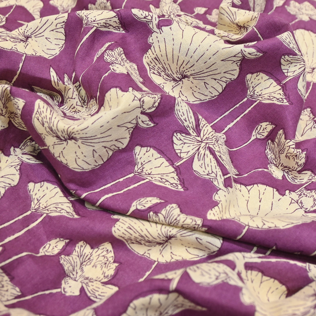 Plum Purple Cotton Linen Print