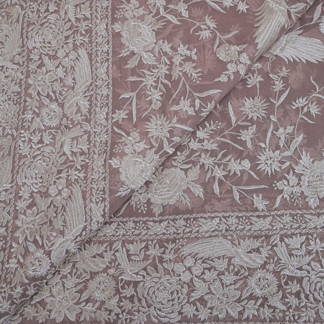 Dusty Mauve Georgette with White Thread Embroidery | GGT-7581