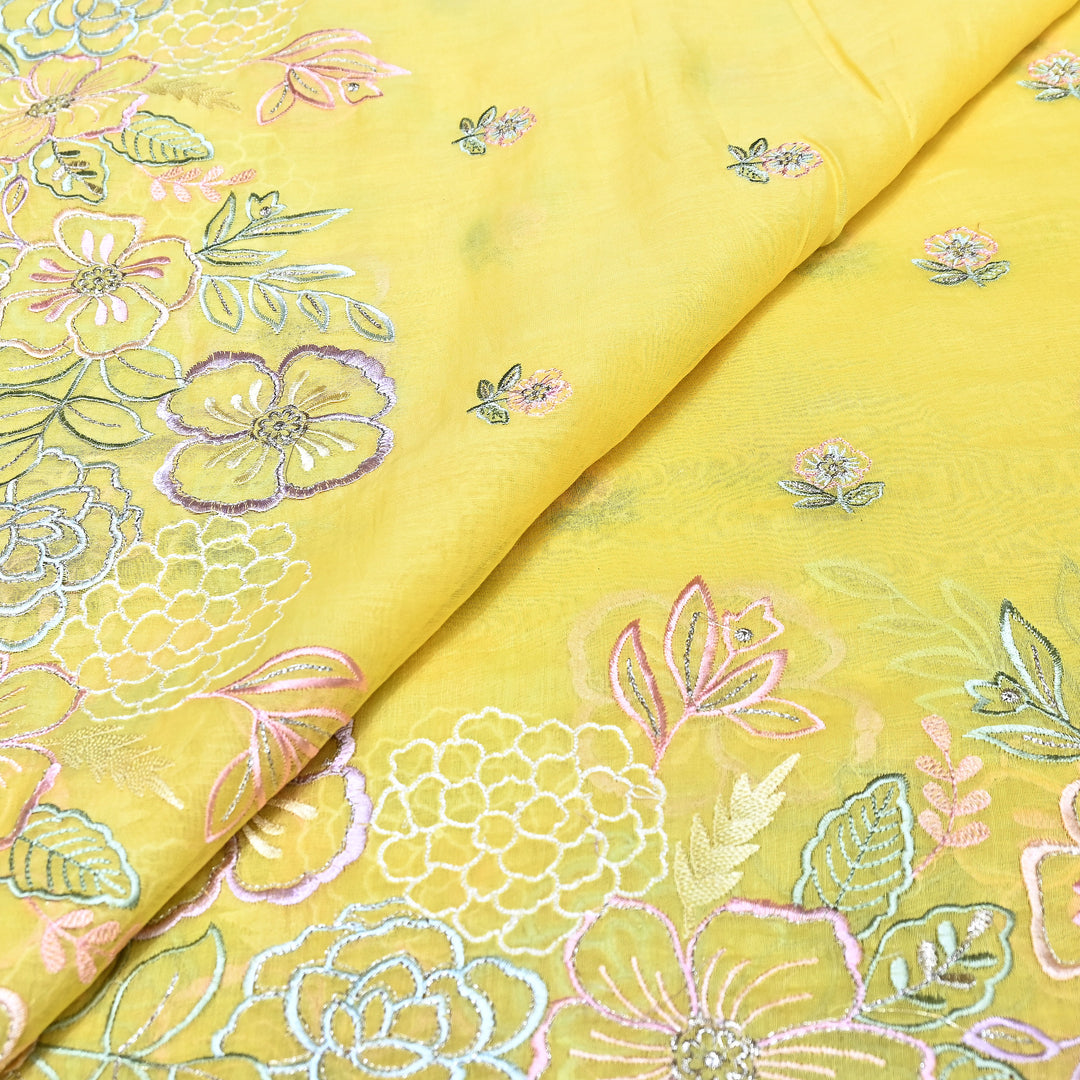 Mul Chanderi Floral Thread & Zari Embroidery Fabric – Designer Summer Fabric HC0041-2