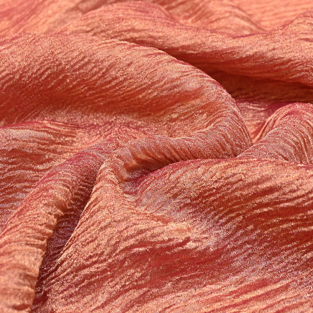 Brownish Pink Premium Designer Dyed Crush Tissue Fabric with Glossy Finish