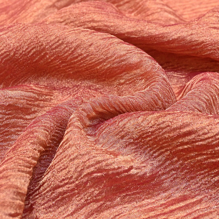 Brownish Pink Premium Designer Dyed Crush Tissue Fabric with Glossy Finish