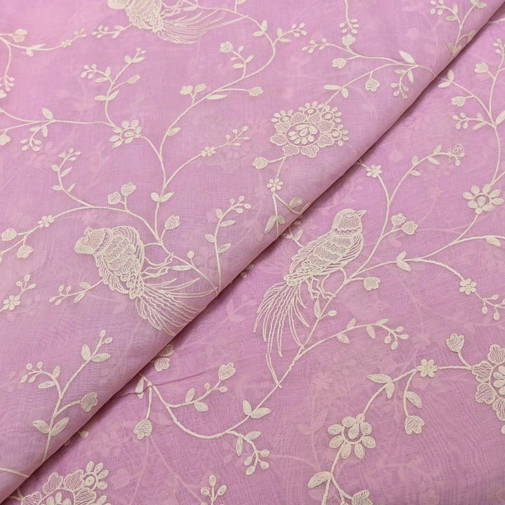 POWDER PINK COLOR MUL CHANDERI THREAD EMBROIDERY FABRIC GP4120-3