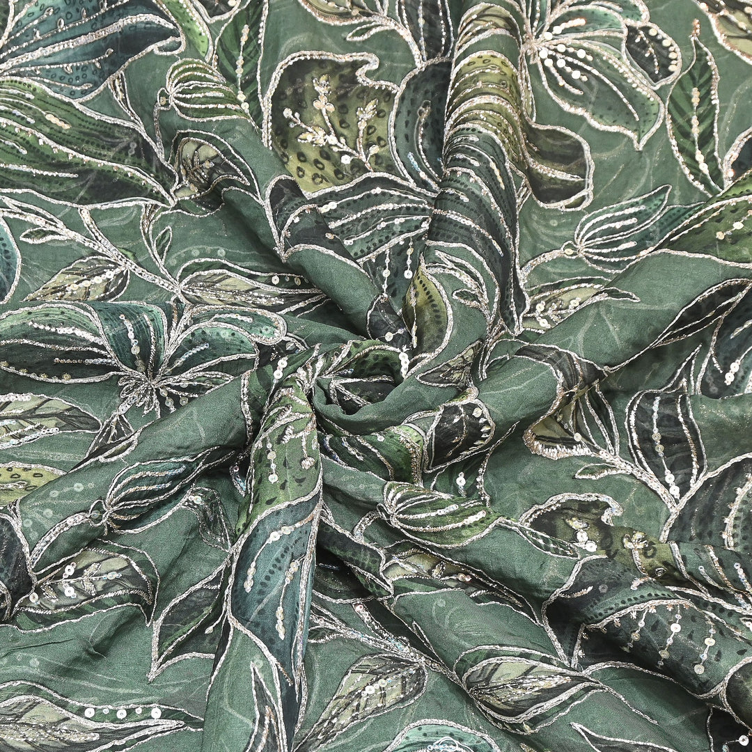 Premium Viscose Organza Position Print Zari & Sequins Embroidery Fabric – Designer Fabric SWP209-4