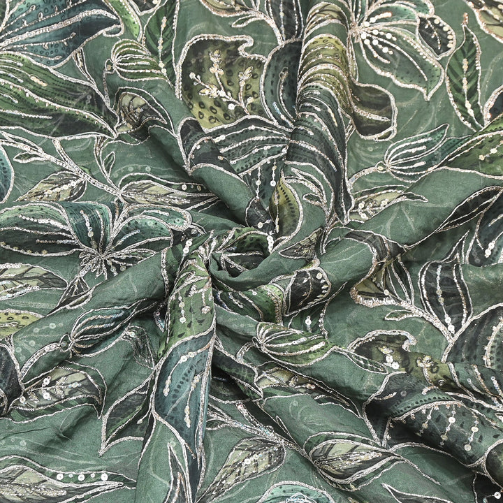 Premium Viscose Organza Position Print Zari & Sequins Embroidery Fabric – Designer Fabric SWP209-4