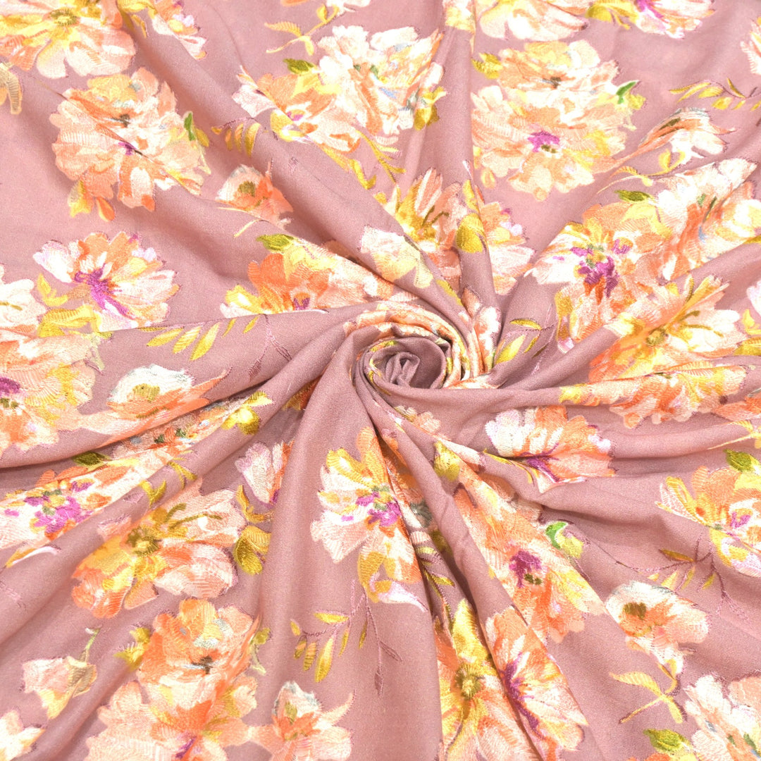 Moss Cotton Position Print With Thread Embroidery Fabrics