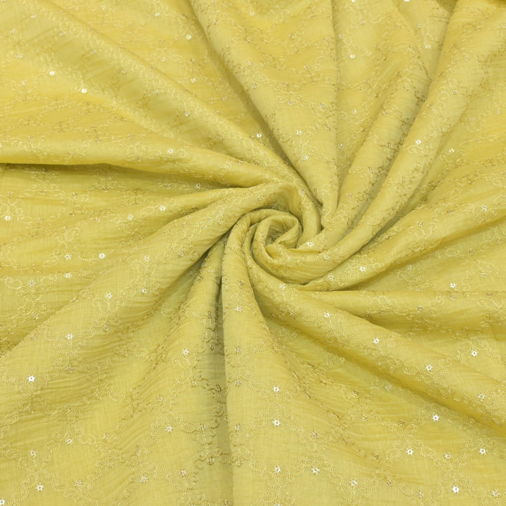 Premium Mul Chanderi Thread With Sequins Embroidery Fabrics