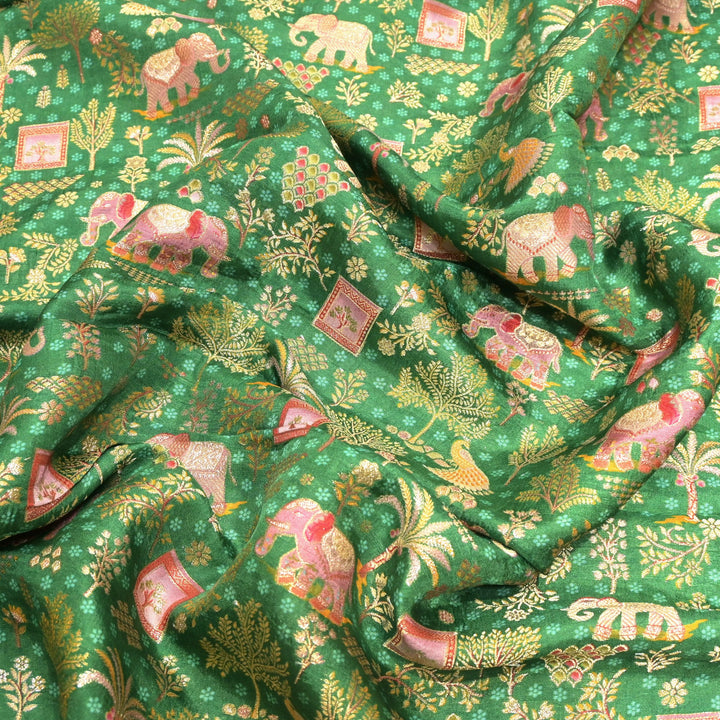 Dola Silk Position Print Zari Jacquard Fabrics