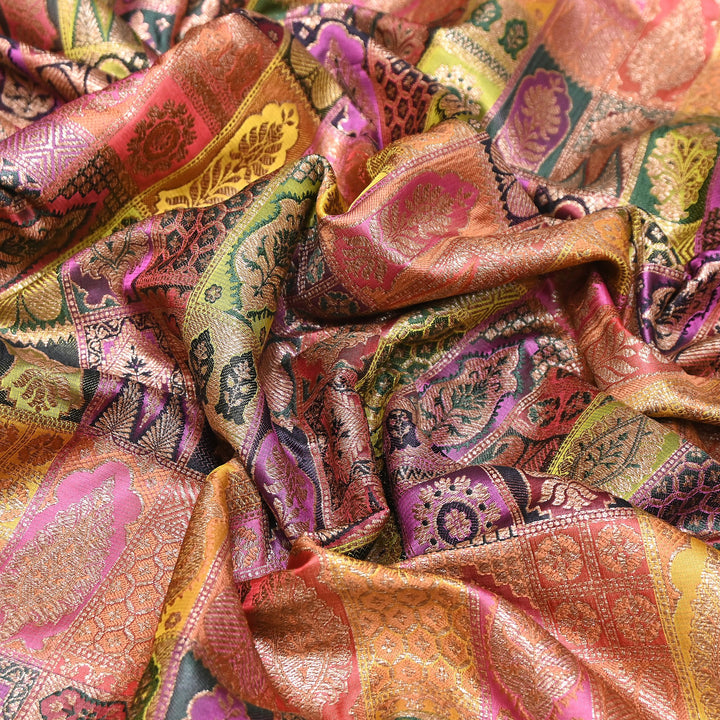 Multi Rangoli Brocade Fabric – Premium Zari Woven Designer Brocade Fabric 001006-A18