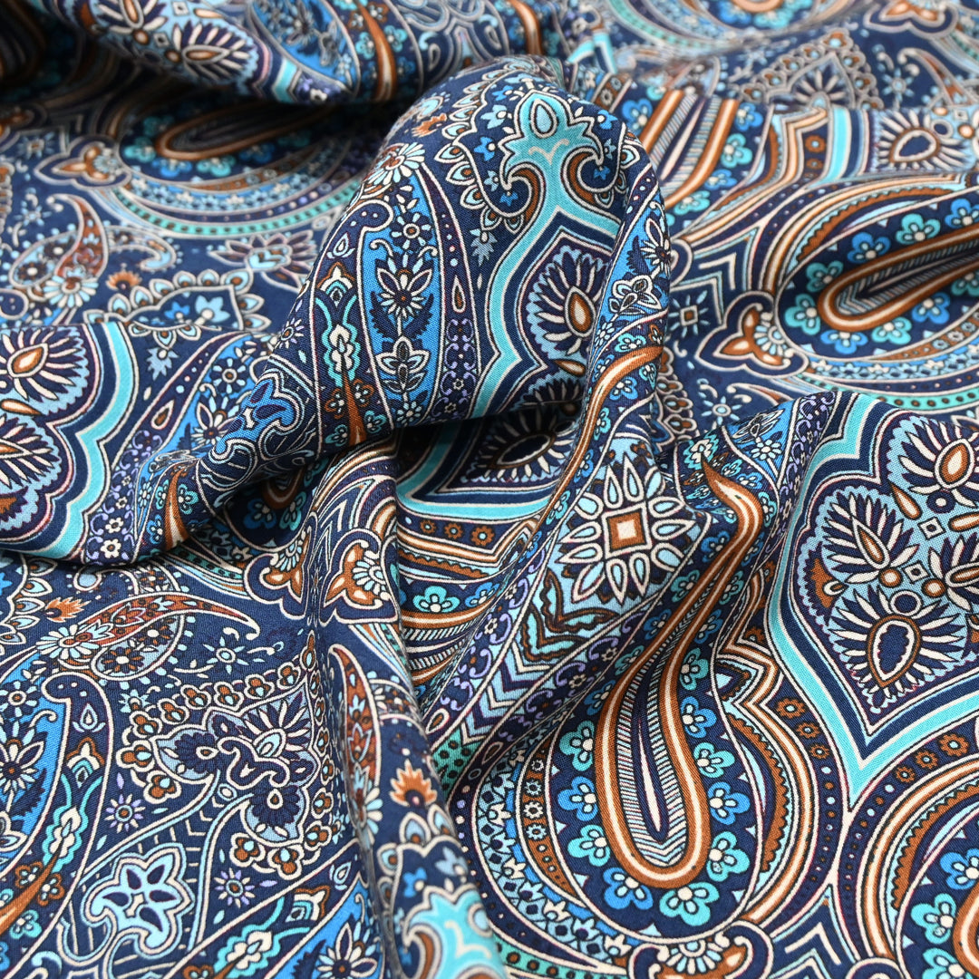 Turquoise Blue Omura Cotton Paisley Print