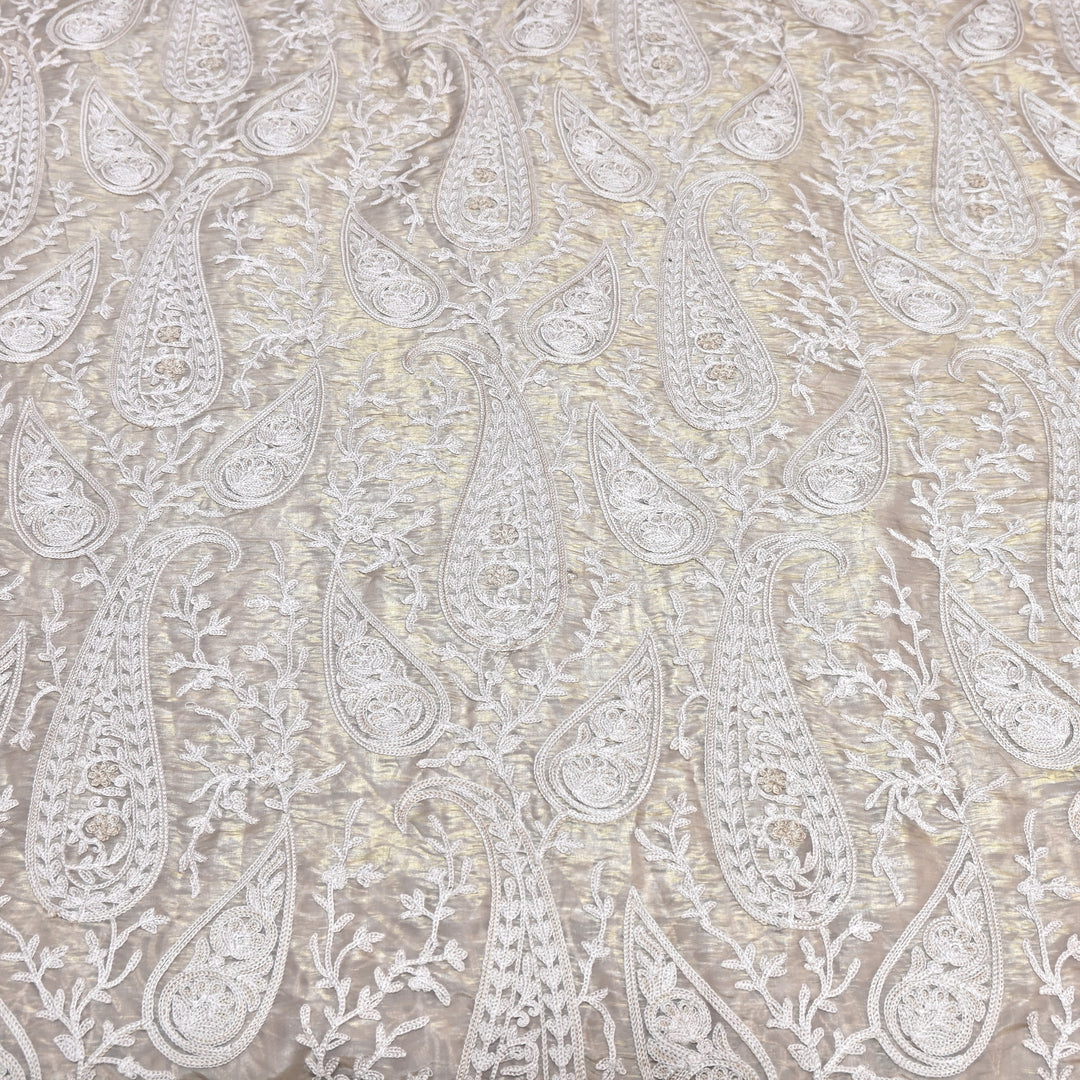 Fendi Organza Thread Embroidery Fabric – Elegant Designer Party Wear Fabric - F81399 - 01