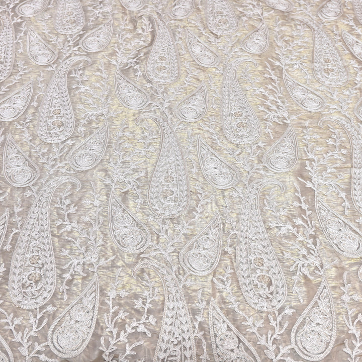 Fendi Organza Thread Embroidery Fabric – Elegant Designer Party Wear Fabric - F81399 - 01