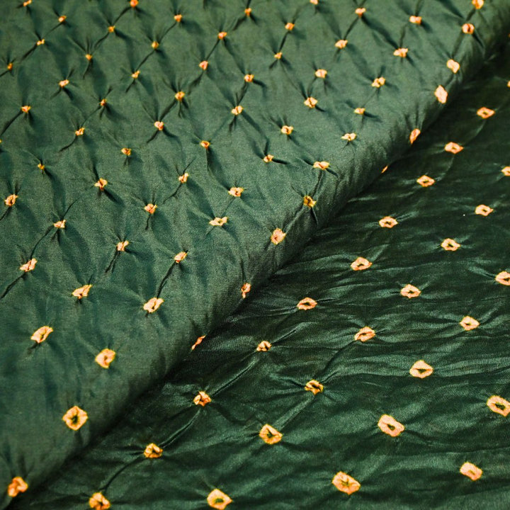 Deep Bottle Green Pure Silk Chanderi Bandhni Fabric | CN-79-1086